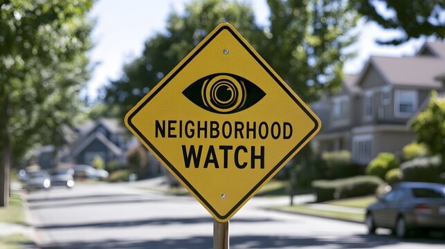A neighborhood watch sign promoting community vigilance and public safety.