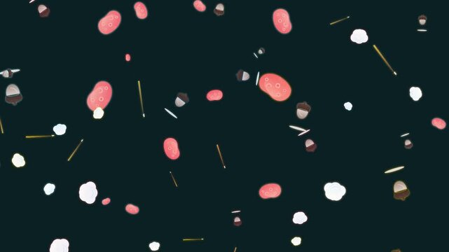 Animated Fall Pattern with Falling Acorns and Leaves on Dark Background