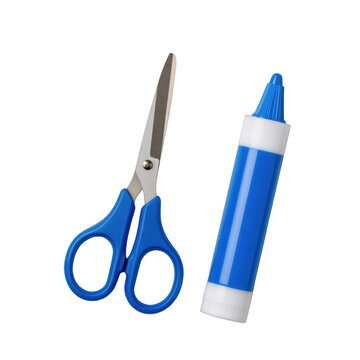 Scissors and glue stick set, isolated on transparent background
