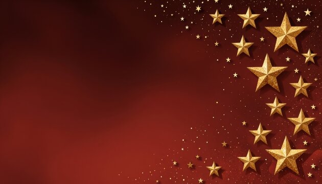 Festive Gold Stars on Deep Red Holiday Background
