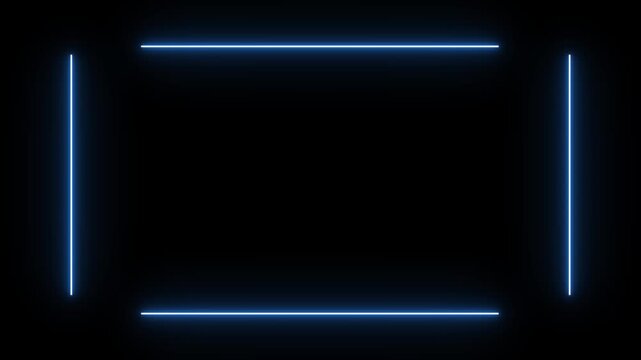 Blue glowing neon rectangular frame light bars dark background modern futuristic presentation space. 19 intros, gaming , digital displays, social media openers, broadcast , product showcases,