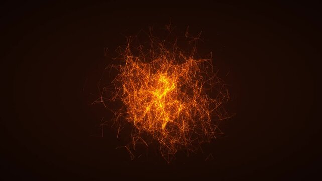 Luminous orange wireframe sphere pulses with artificial intelligence data connections in a cinematic 3D render for technology backgrounds