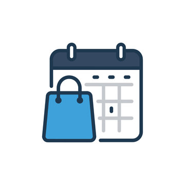 Shopping bag icon next to a calendar representing scheduling purchases