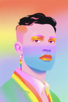 Colourful LGBTQ Pride Portrait of Androgynous Person with Rainbow Fashion