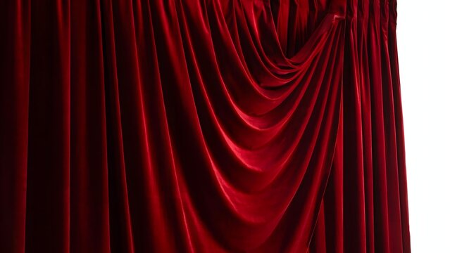 Red velvet stage curtains. Luxurious theater drapes for performance or event background.