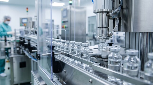 Medical Glass Bottles Processing on Pharmaceutical Manufacturing Machine