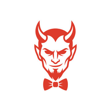 Red Devil Head with Bow Tie Illustration.