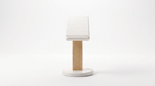 Modern stone lectern podium with minimalist natural wooden stand design.