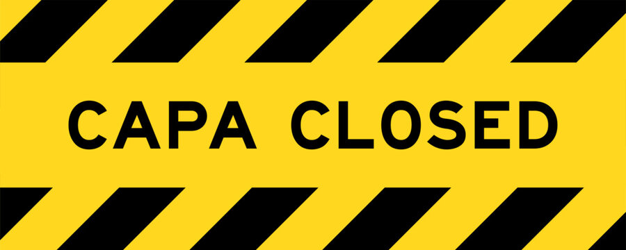 Yellow and black color with line striped label banner with word capa closed