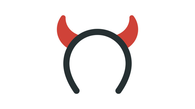 A simple flat vector illustration of a black headband with two red devil horns.