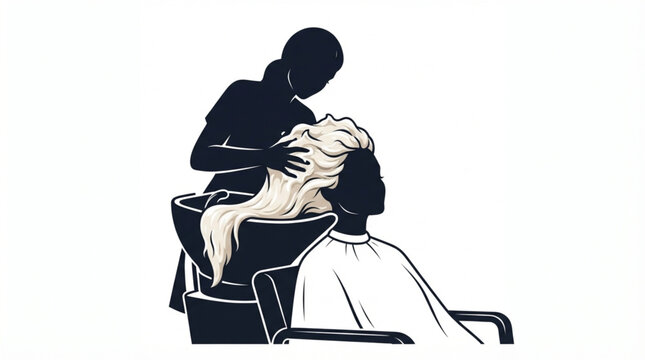 Hairdresser washing hair of a female client at a salon silhouette illustration