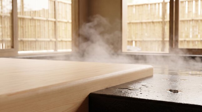 檜と石のスパ背景 hinoki spa wellness background