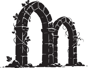 Fototapeta premium Old stone archway covered in green ivy and hanging vines