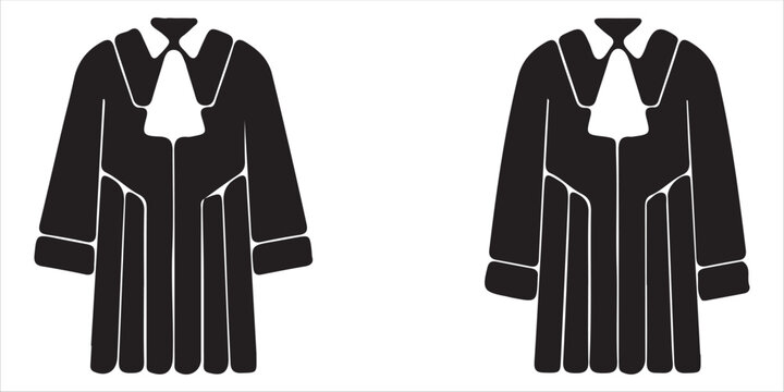 Two stylized black robes with white jabots isolated on a transparent background representing legal or academic attire