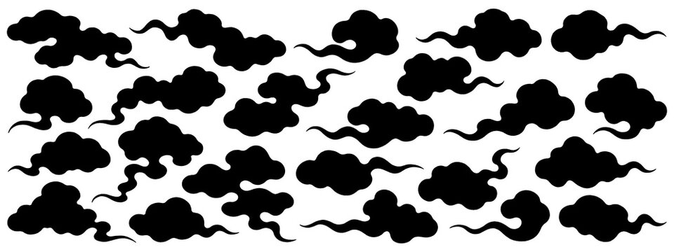 Japanese style cloud illustrations isolated on a transparent background