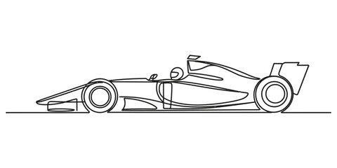 Obraz premium Continuous single line drawing of a fast formula one race car side view