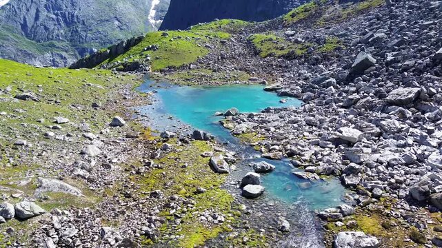 Drone View of First Alpine Lake at Oldeskaret in Stryn, Norway