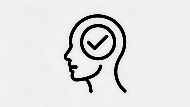 Human head profile with check mark icon