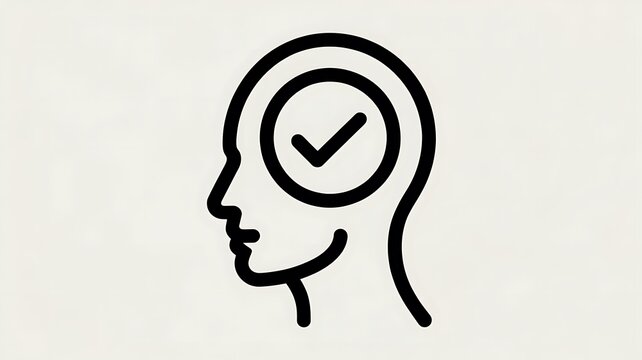 Human head profile with check mark icon