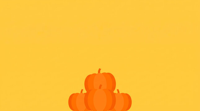 Minimalist flat vector style halloween background with three minimalist flat orange pumpkins bottom, empty copy space template for mobile app splas...