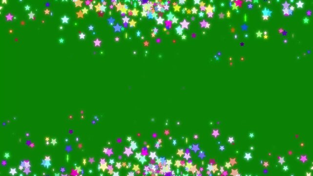 Colorful glowing star particles frame border loop on green screen