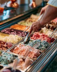 Obraz premium Colorful Artisan Ice Cream and Gelato: A Sweet Summer Delight with Vibrant Flavors and Indulgent Toppings