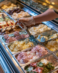 Obraz premium Indulge in Artisanal Gelato: A Gourmet Frozen Dessert Experience with a Variety of Flavors and Premium Ingredients in Your Local Gelato Shop