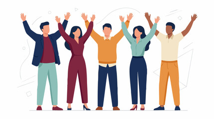 Obraz premium Diverse Group of People Raising Hands in Celebration of Unity and Success