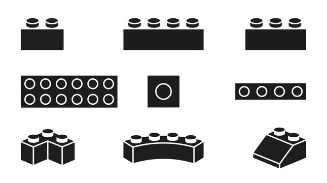 Building block toy brick icons set.