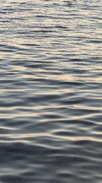 Sea surface with golden reflections at sunset golden hour summer calm waves vertical video