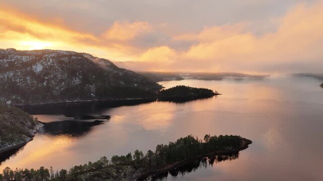 Norway Bangsund Namsen Fjorden Sm&aring;b&aring;thavn Fjalbotnet Kj&oslash;ls&oslash;ya Island Tr&oslash;ndelag 4K Aerial Drone