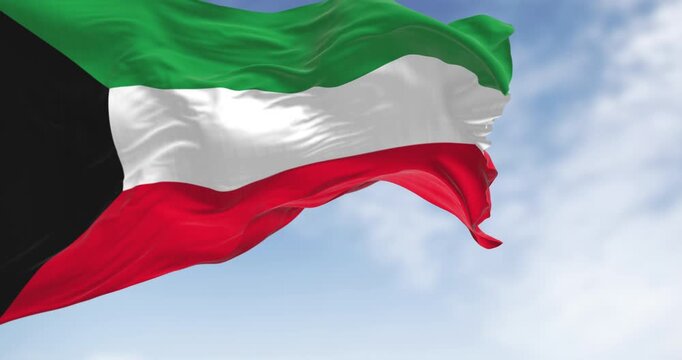 Close-up of Kuwait national flag waving in the wind