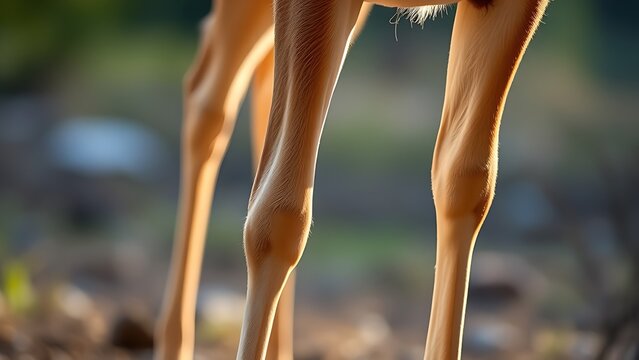Close-up of deer leg showing tendons and joint.