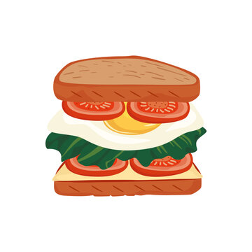 A sandwich with a fried egg, tomatoes, and herbs, a quick snack
