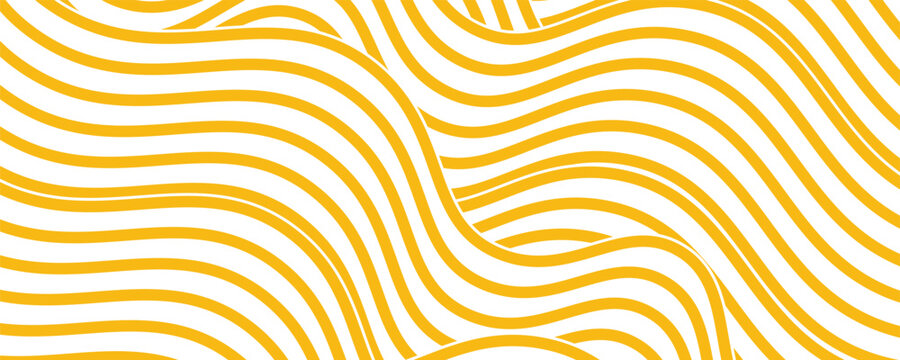Yellow instant noodle, pasta and spaghetti texture with geometric wavy lines. Ramen, pasta vector pattern. Background abstract food illustrationmodern eps10