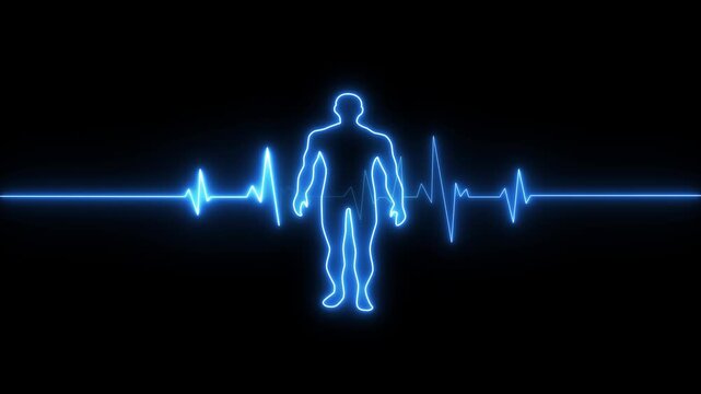 Doctor hands touching digital tablet screen with holographic heartbeat line interface, medical healthcare data technology concept and artificial intelligence diagnosis in modern hospital. 4k motion .