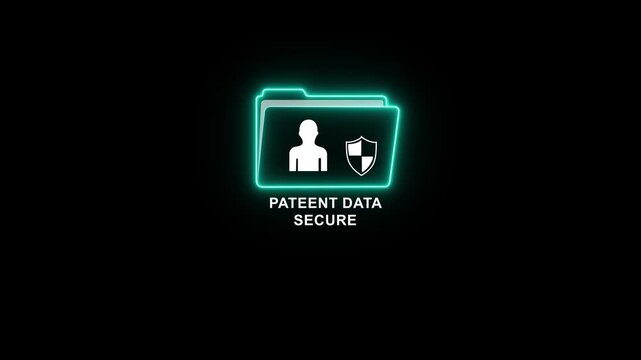 Medical doctor hand with mobile digital patient data security interface cloud protection privacy lock hologram and electronic . data and human test processing. 4k motion.
