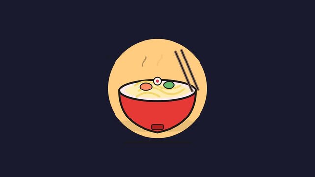 Animated Ramen Bowl with Steam Loop Animation on Dark Background