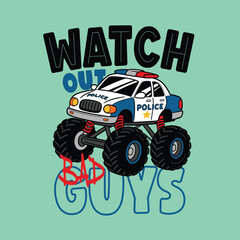 Cute Monster Truck Police Car Vector Illustration © atap