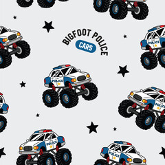 Monster Truck Police Car Seamless Pattern Vector © atap