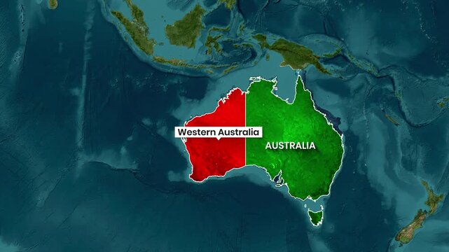 Australia Map Zooming In, Highlighting Western Australia State Territory