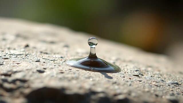A single water drop persistently falling onto a stone, creating a visible indentation over time.