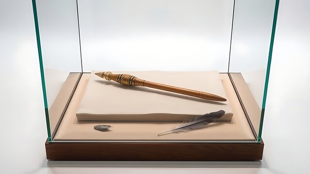 Ornate ceremonial blowpipe in museum display case, cultural heritage preservation.