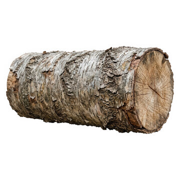 Rough cut birch log with cross section firewood transparent forestry material woodwork on transparent background