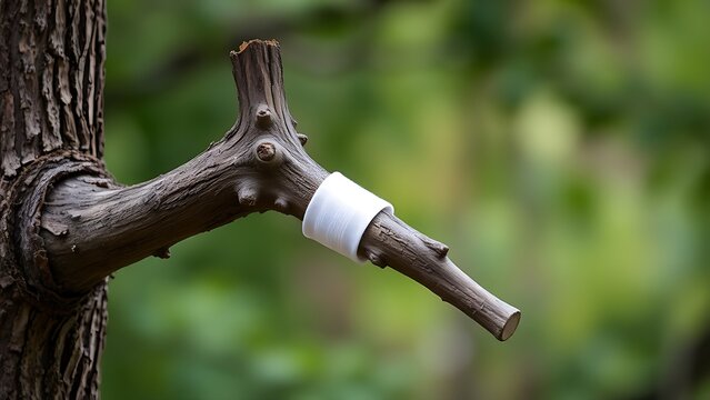 A broken tree branch supported with a white bandage and splint.