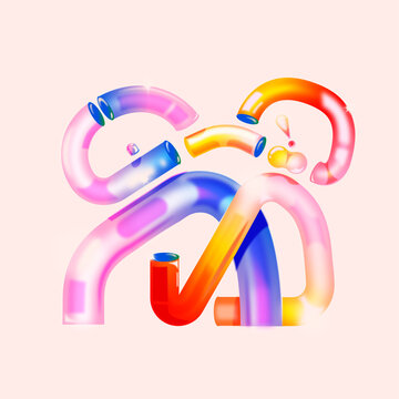 Abstract colorful glossy characters dancing made of tubular shapes
