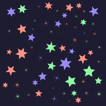 Colorful stars and sparkles on a dark night sky background
