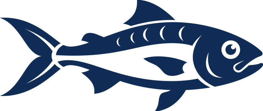 Stylized Blue Fish Silhouette Isolated on White