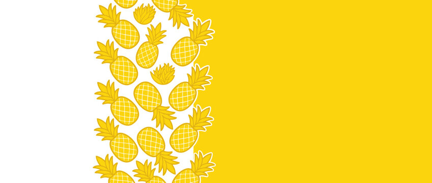 Yellow Pineapples Pattern Border on White and Yellow Background