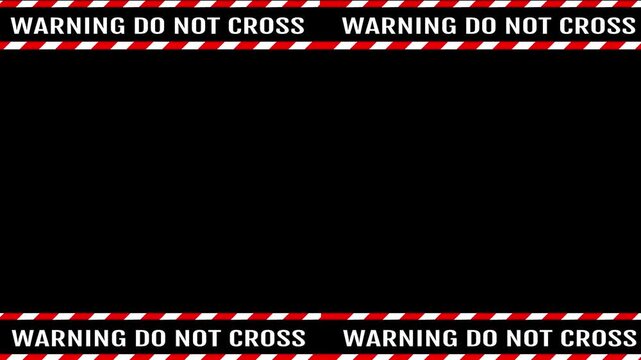 Red caution tape frame visual warning text strips, black copy space, high contrast hazard design. restricted area , safety announcements, crime edits, emergency titles, motion graphics, and overlays.